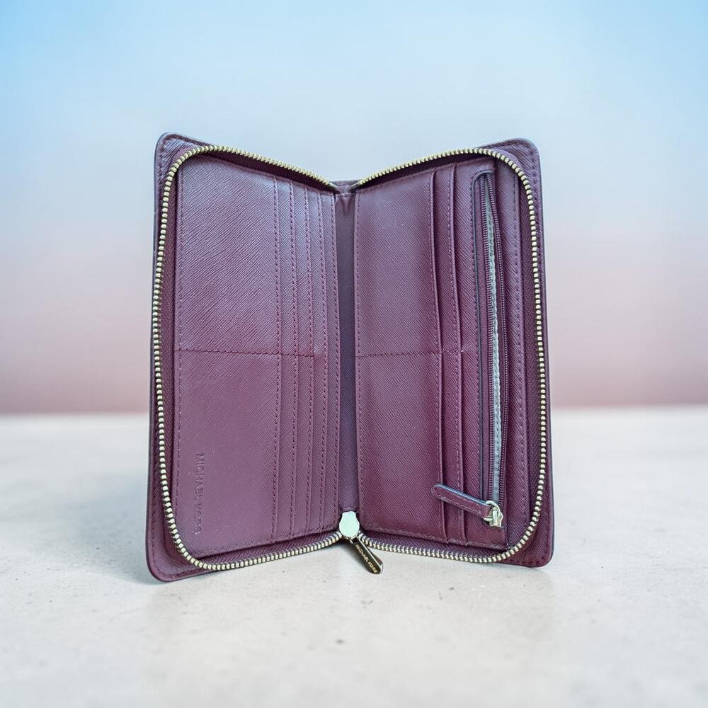 Michael Kors Hamilton Large Zip-Around Wallet in a wine/burgundy color - Picture 5 of 8
